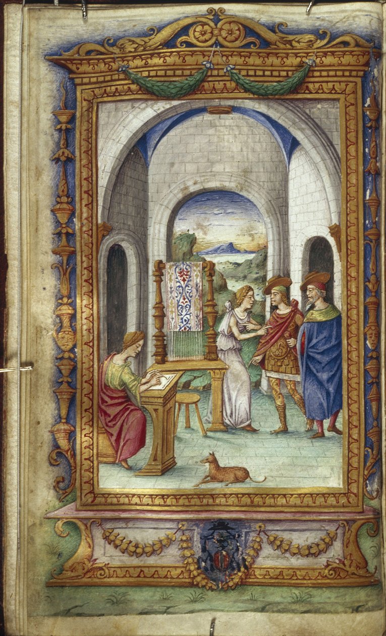 Pismo Penelopy, Telemach i Laertes Ilustracja do bohaterów autorstwa Owidiusza, 1485-1499 autorstwa Cristoforo Majorana