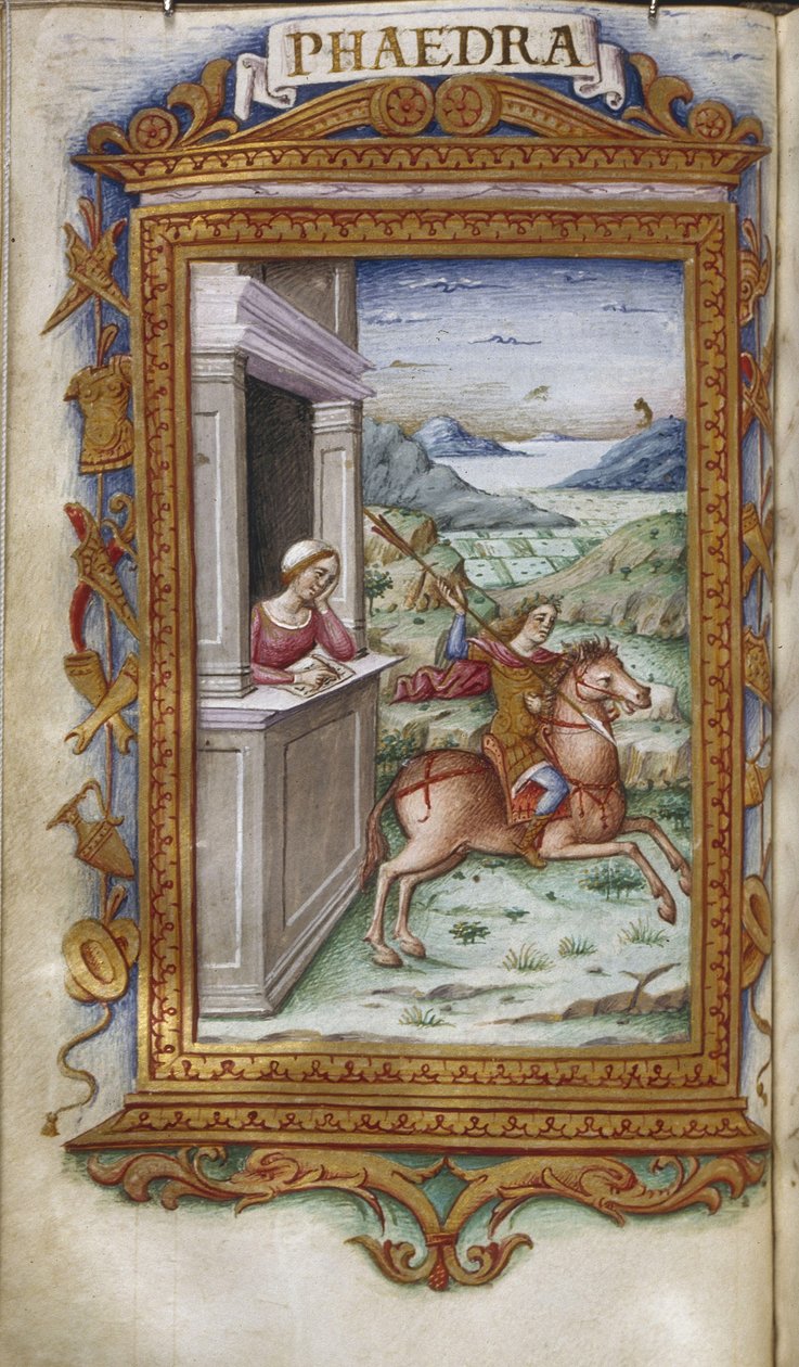 Fedra wpatruje się w ilustrację Hipolita do bohaterów autorstwa Owidiusza, 1485-1499 autorstwa Cristoforo Majorana