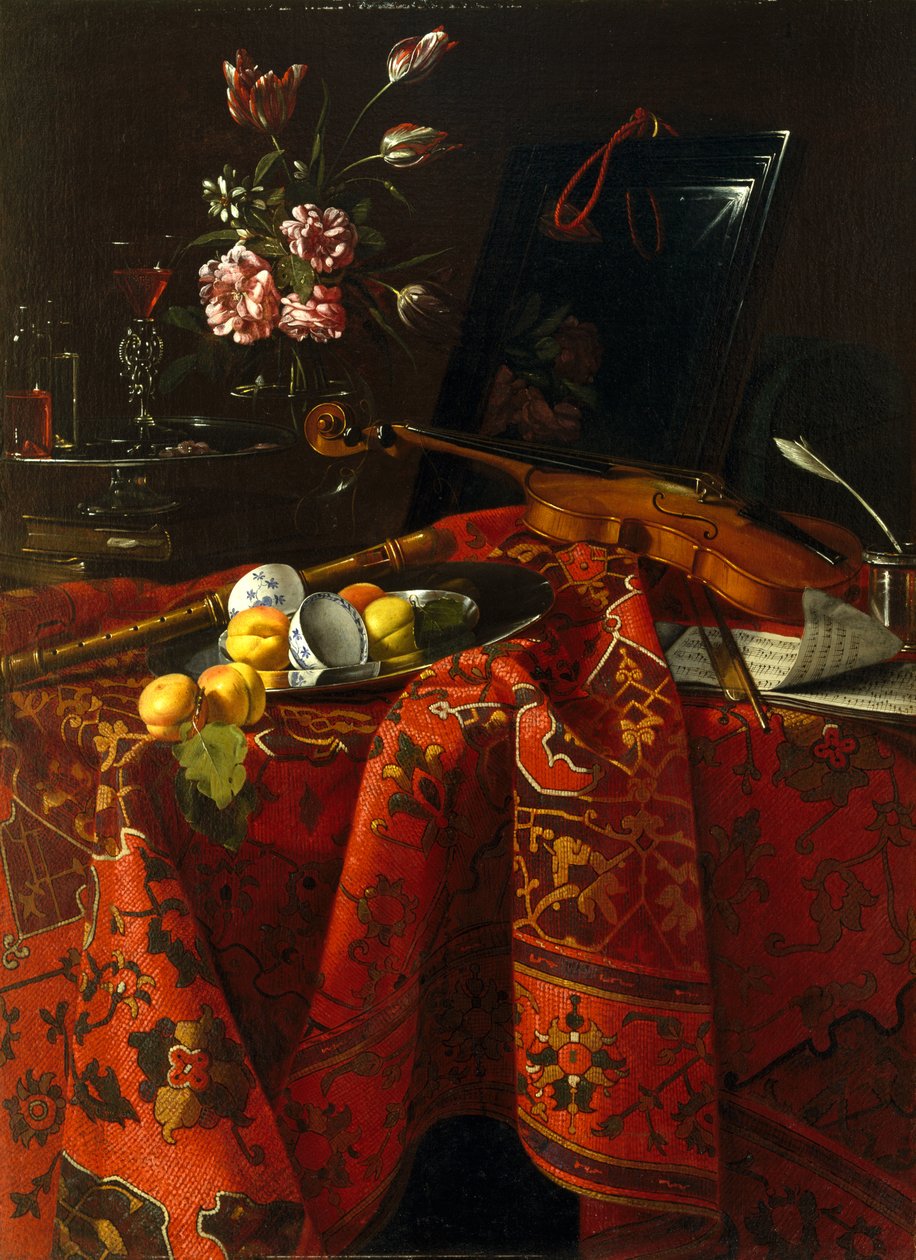 Martwa natura z instrumentami muzycznymi, ok. 1710-1715 (olej na płótnie) autorstwa Cristoforo Munari