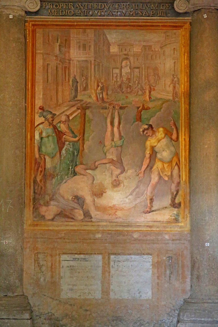 Męczeństwo świętego: spalony żywcem do góry nogami autorstwa Cristoforo and Tempesta, Antonio Roncalli