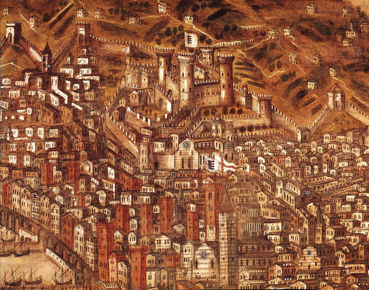 Widok Genui i zamku (detal) 1597 (olej na płótnie) autorstwa Cristoforo de Grassi