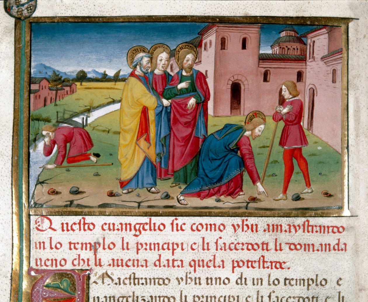 Jezus przywraca wzrok niewidomemu z urodzenia Miniatura autorstwa Cristoforo De Predis (1440-1486) po Historii Nowego Testamentu (fot. 7) autorstwa Cristoforo De Predis