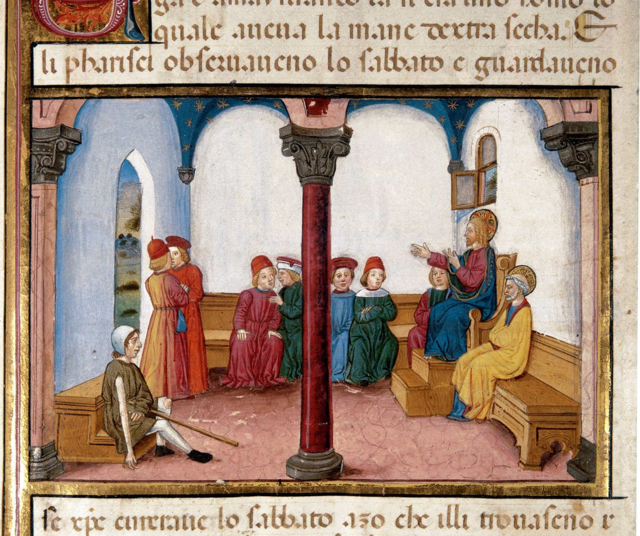 Jezus wojowników człowieka z suchą ręką Miniatura autorstwa Cristoforo De Predis (1440-1486) po Historii Nowego Testamentu (fot. 81) autorstwa Cristoforo De Predis