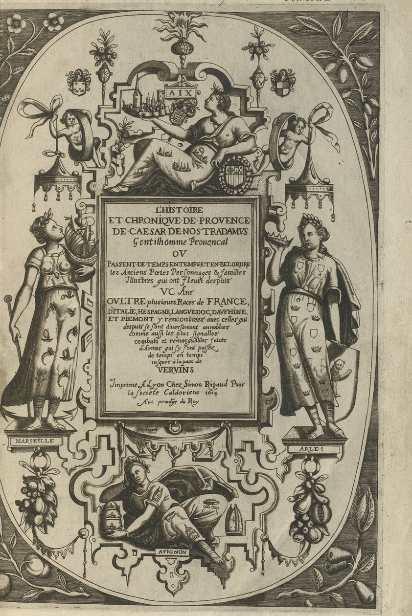 Strona tytułowa Historii i Kroniki Prowansji, 1614 autorstwa César de Nostredame