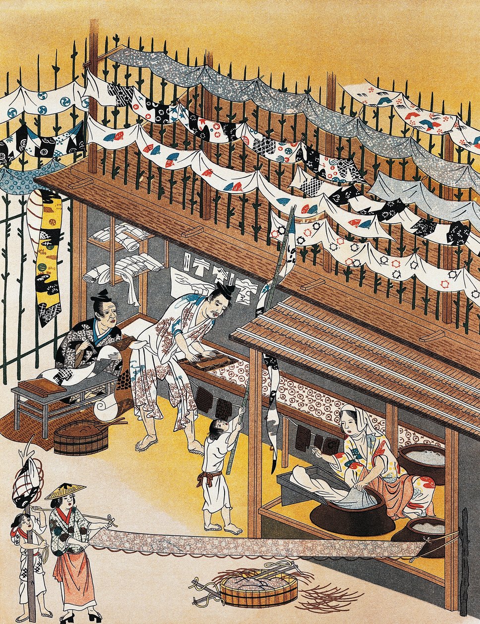 Rzemieślnicy przy pracy, malujący sitodruk, okres Edo (1600-1868) autorstwa Culture Edo