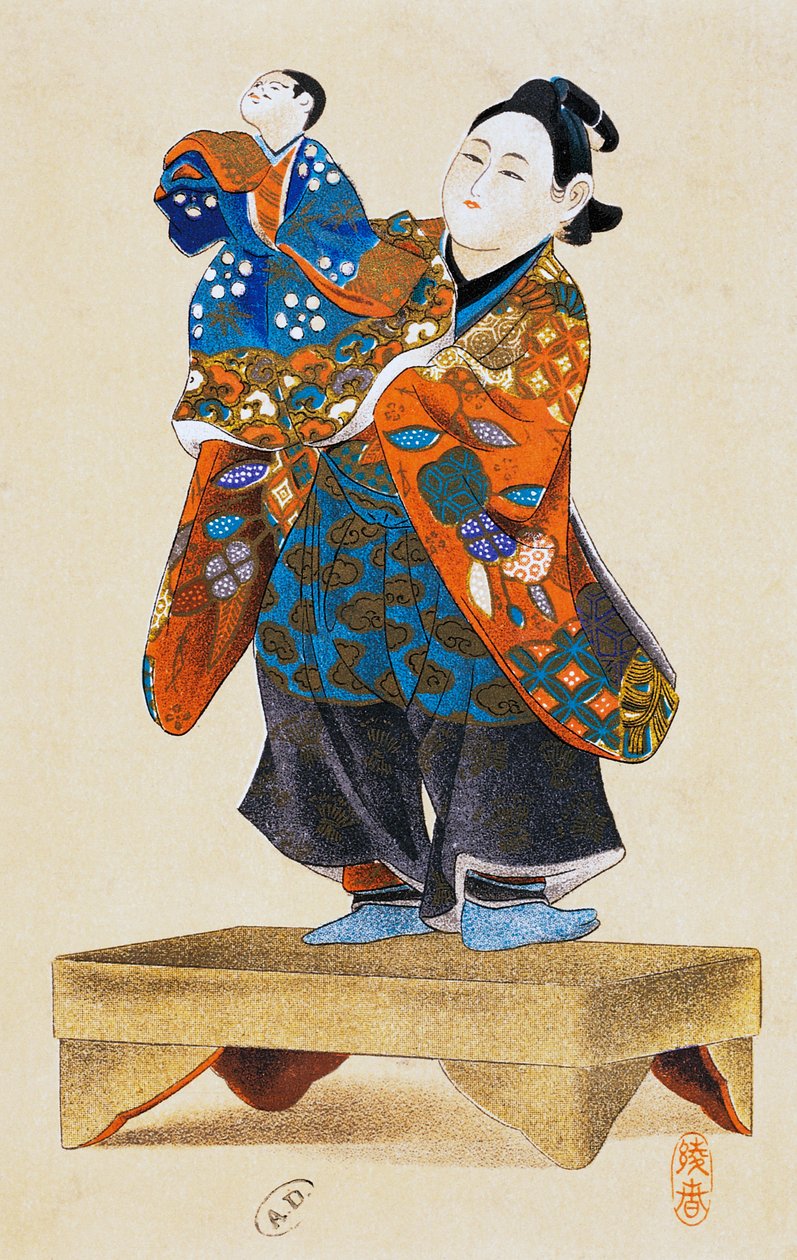 Lalkarz z lalką, teatr lalek, druk artystyczny ukiyo-e, reprodukcja z drzeworytu, cywilizacja japońska, okres Edo autorstwa Culture Edo