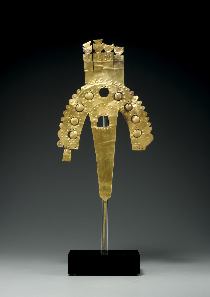 Złota ozdoba z pióropuszem Huari, południowe wybrzeże, ok. 700-1000 (złoto) autorstwa Culture Huari
