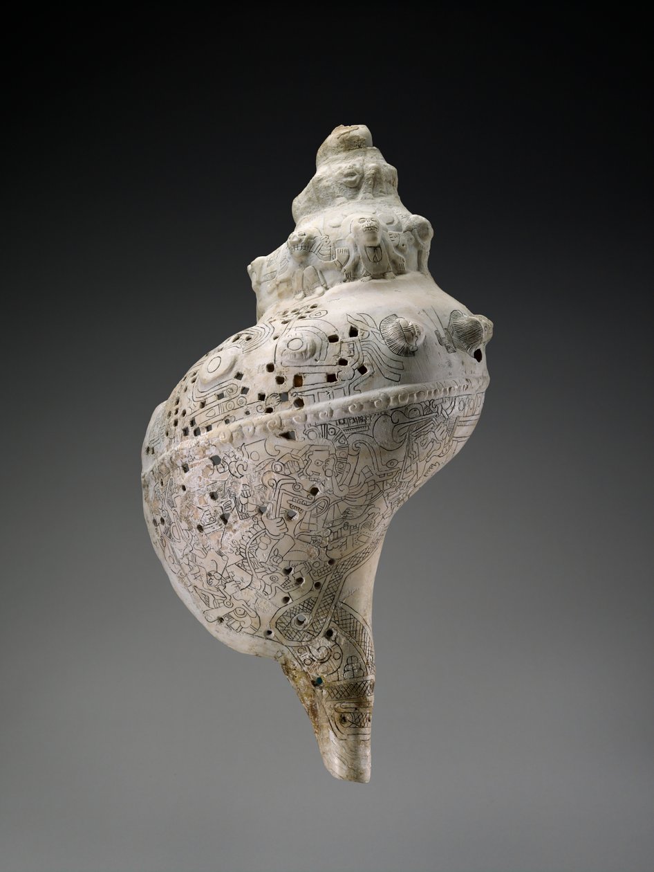 Muszla niebiańska z czaszkami, AD 900-1521 (muszla) autorstwa Culture Huastec