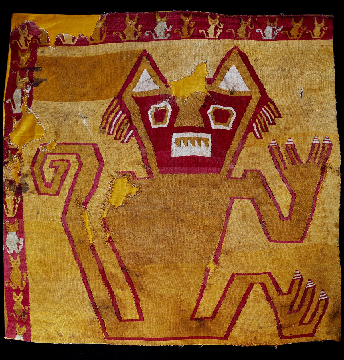 Sztuka przedkolumbijska, cywilizacja Nazca: fragment tkaniny z przedstawieniem zoomorficznym. 100 pne-800 ne. Goteborg, muzeum etnograficzne autorstwa Culture Nazca