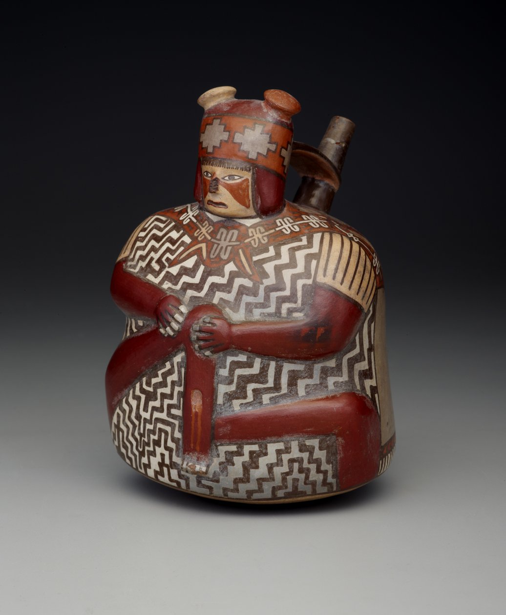 Naczynie przedstawiające rannego wojownika, wczesny okres pośredni, faza 7 Nazca, ok. 500-600 (ceramika) autorstwa Culture Nazca
