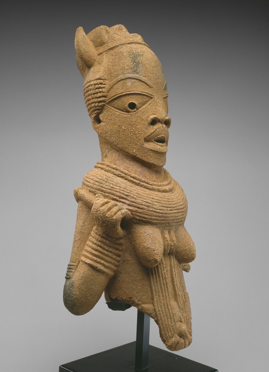 Głowa i tors postaci kobiecej, region Jos Plateau, Nigeria, 500 pne-AD 200 (ceramika) autorstwa Culture Nok