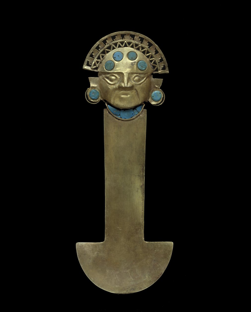 Nóż Tumi, 800-1375 AD (młotkowany, ścigany i filigranowy złoty z turkusową wkładką) autorstwa Culture Sicán