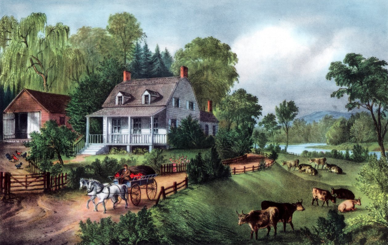 American Homestead latem, 1868 autorstwa Currier and Ives