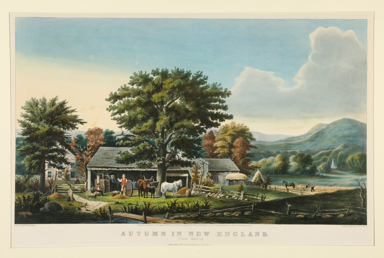 Jesień w Nowej Anglii: produkcja cydru autorstwa Currier and Ives