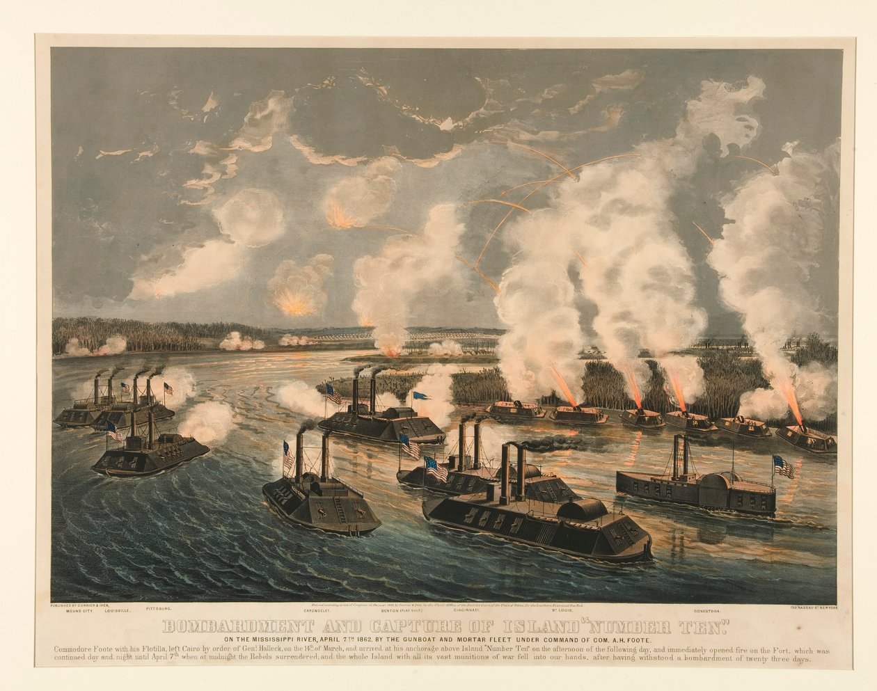 Bombardowanie i zdobywanie wyspy autorstwa Currier and Ives
