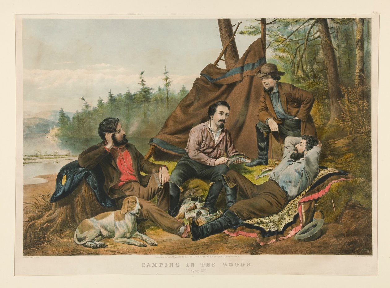 Kemping w lesie. autorstwa Currier and Ives