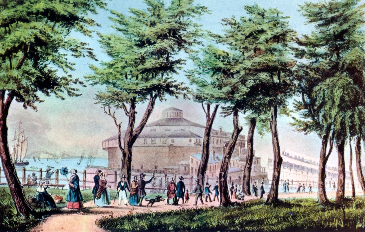 Ogród zamkowy z baterii, Nowy Jork, 1848 autorstwa Currier and Ives