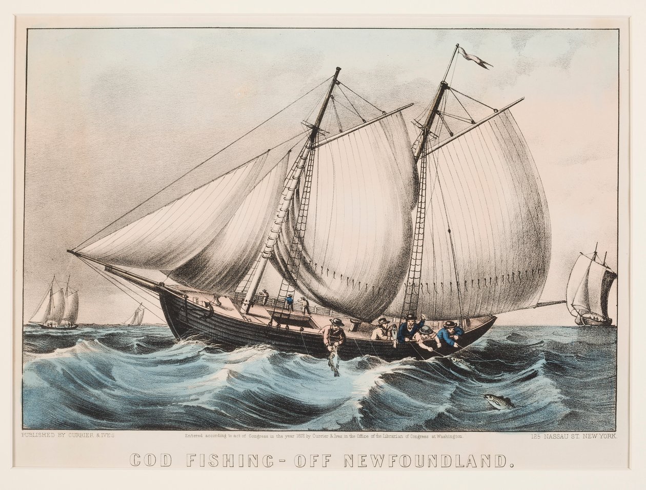 Połowy dorsza — poza Nową Fundlandią autorstwa Currier and Ives