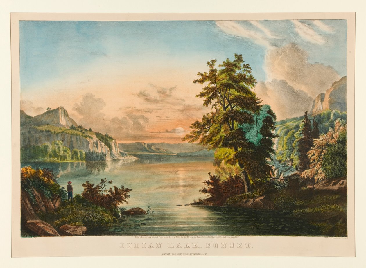 Indyjskie Jezioro - Zachód Słońca autorstwa Currier and Ives