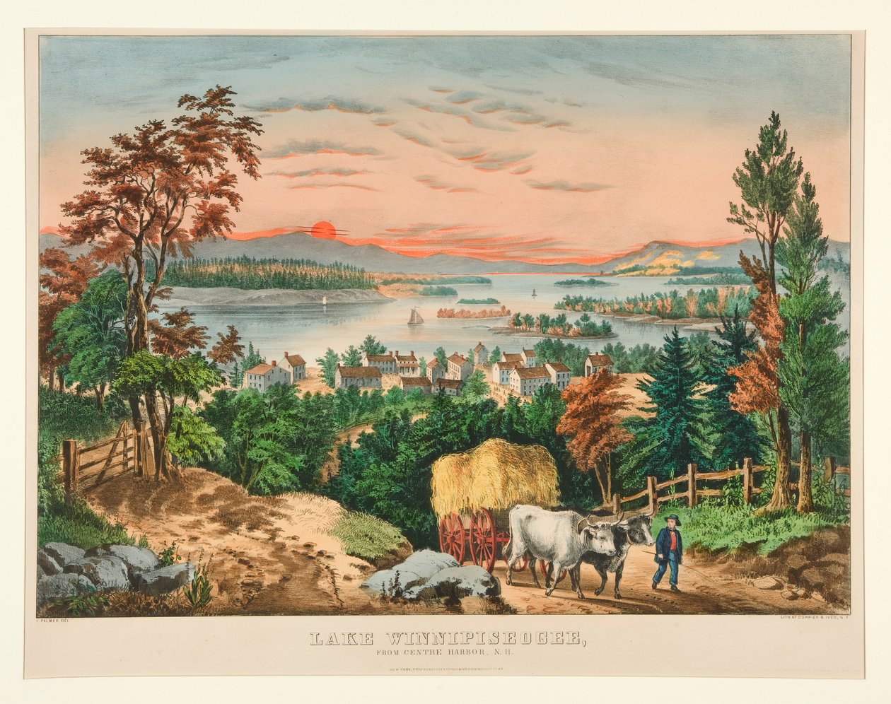 Jezioro Winnipesaukee, z Center Harbor, NH autorstwa Currier and Ives