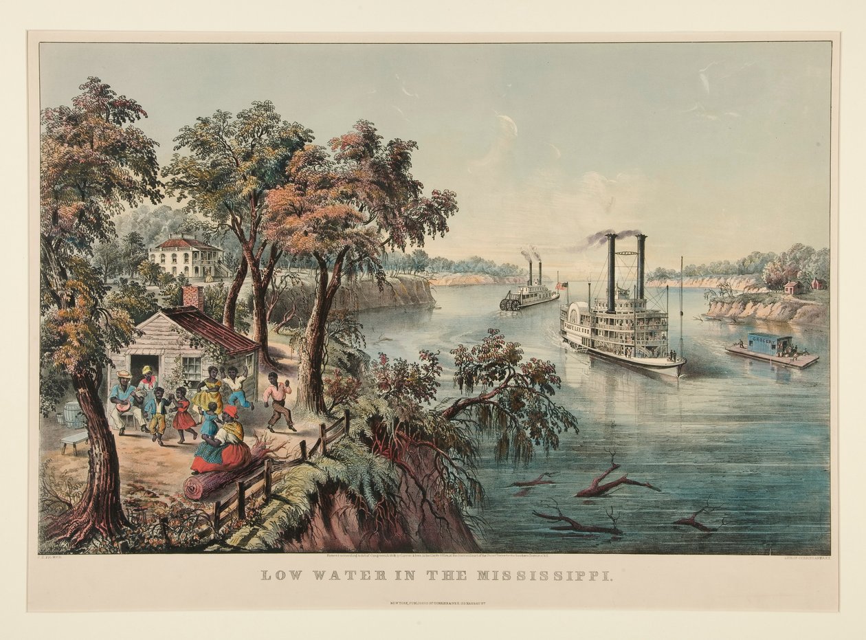 Niska woda w Missisipi autorstwa Currier and Ives