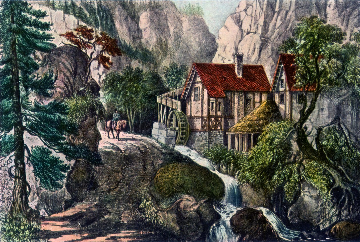 Stary młyn szwajcarski, 1872. autorstwa Currier and Ives