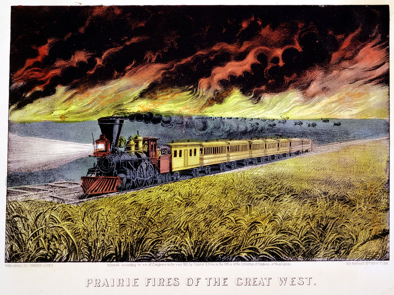 Prairie Fires of the Great West, USA, 1871 r. autorstwa Currier and Ives