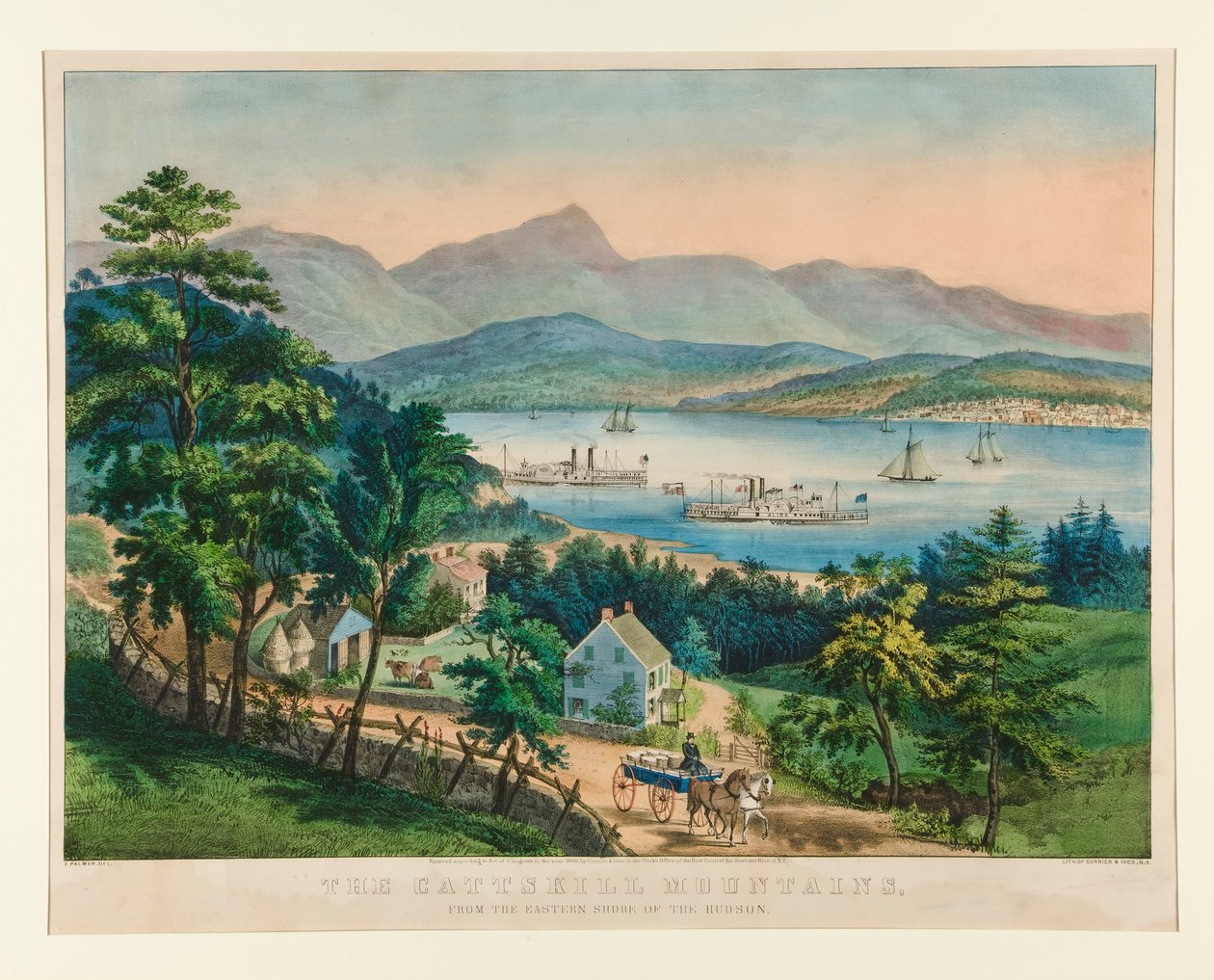Góry Catskill ze wschodniego brzegu rzeki Hudson autorstwa Currier and Ives