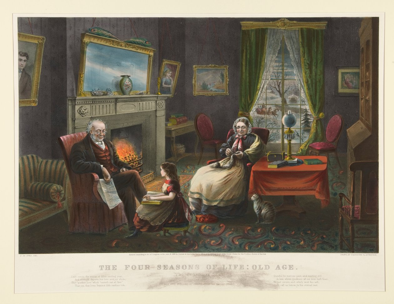 Cztery pory roku życia. - Podeszły wiek autorstwa Currier and Ives