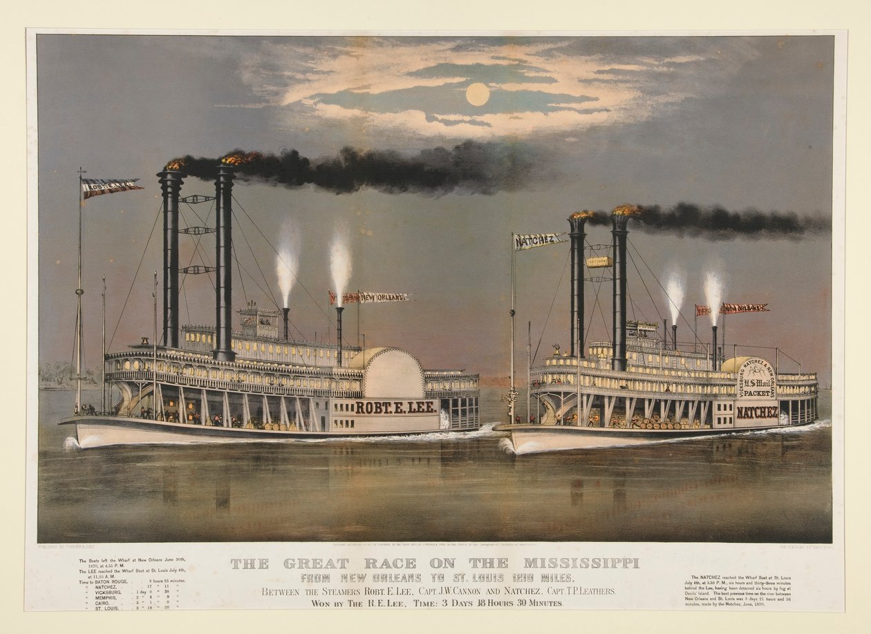Wielki wyścig na Mississippi/z Nowego Orleanu do St. Louis 1210 mil autorstwa Currier and Ives