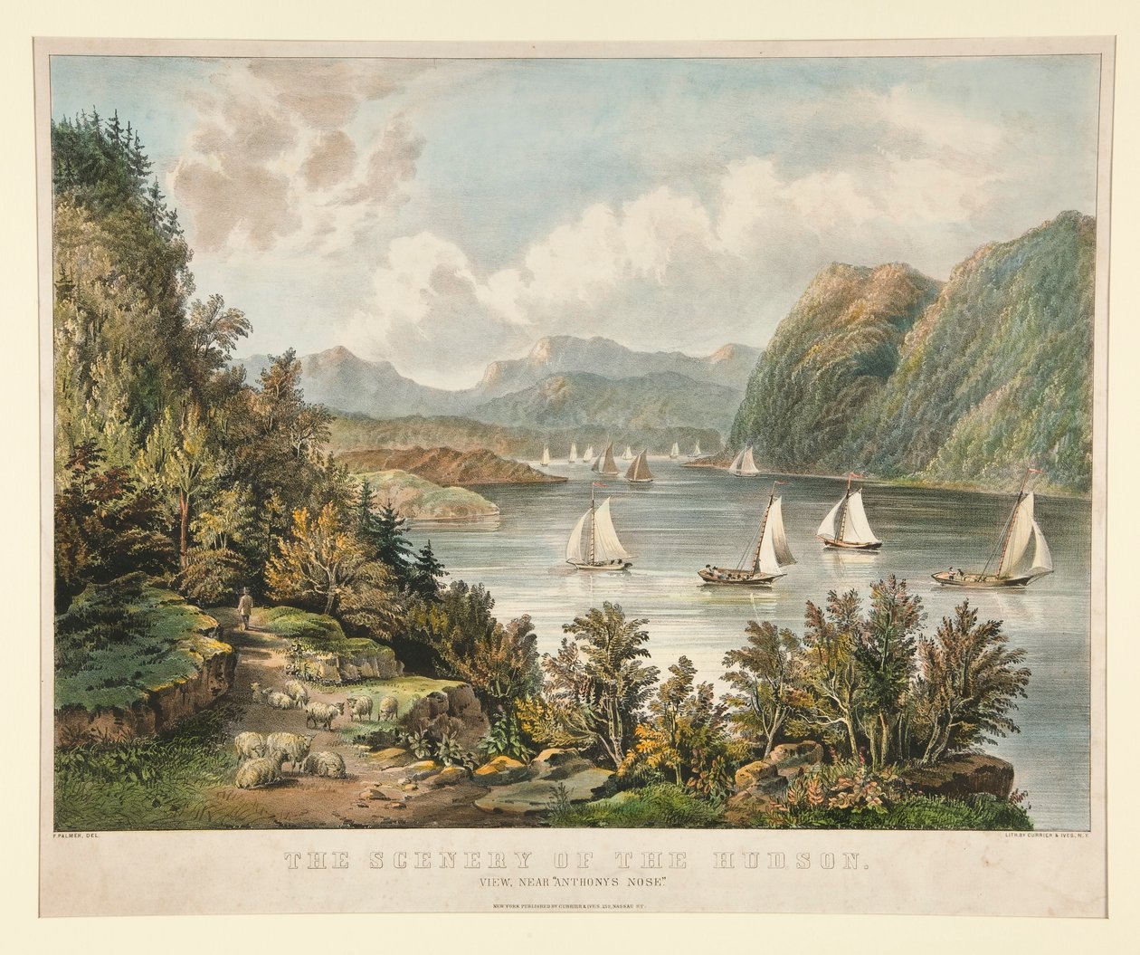 Sceneria rzeki Hudson. Widok, blisko autorstwa Currier and Ives