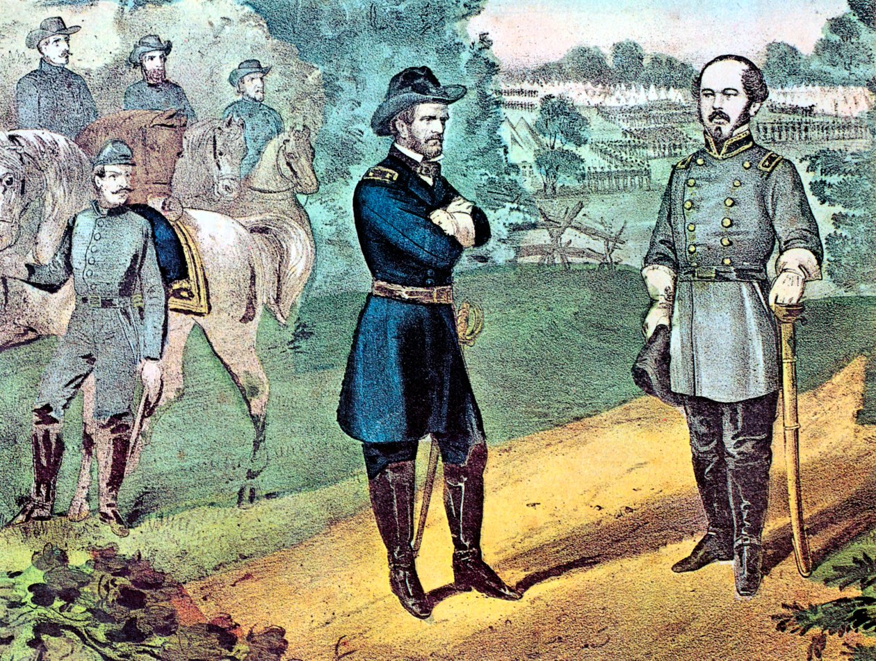 Kapitulacja sił konfederatów w Północnej Karolinie, wojna secesyjna, 1865 autorstwa Currier and Ives