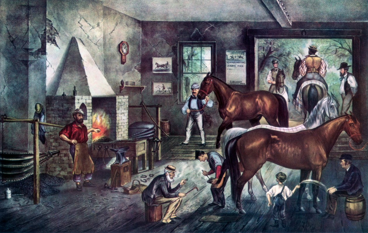 Pęknięcia kłusaków w kuźni, 1869. autorstwa Currier and Ives
