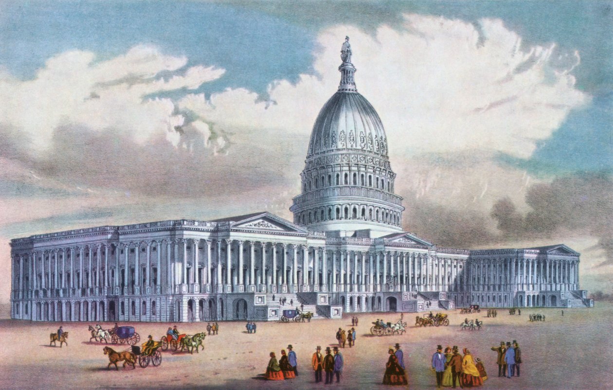 Waszyngton, Kapitol Stanów Zjednoczonych, XIX wiek. autorstwa Currier and Ives