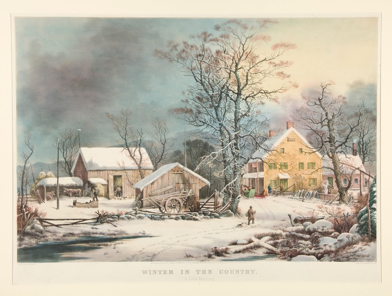 Zima na wsi./ Zimny poranek autorstwa Currier and Ives