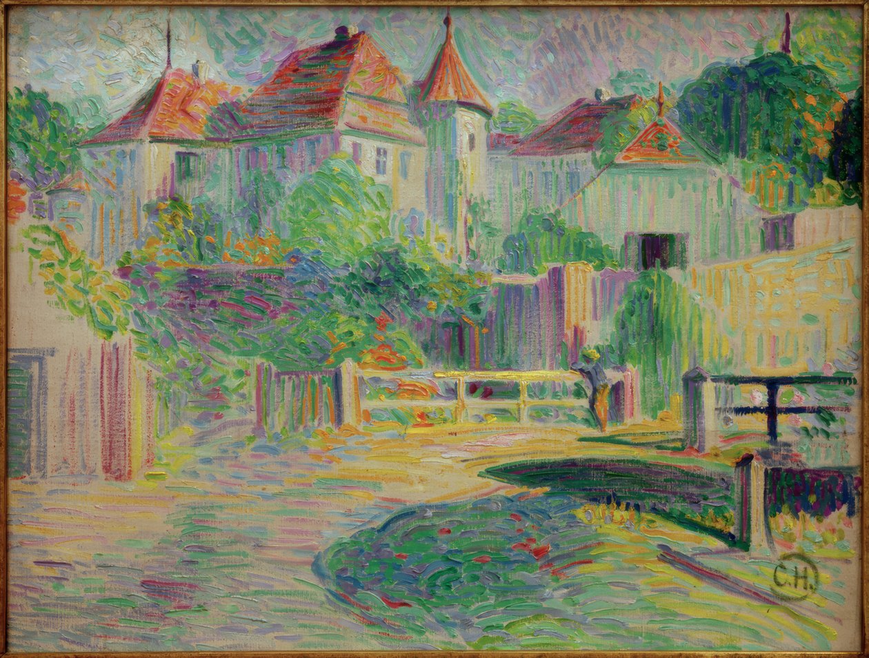 Zamek Pretzfeld ze starym drewnianym mostem autorstwa Curt Herrmann