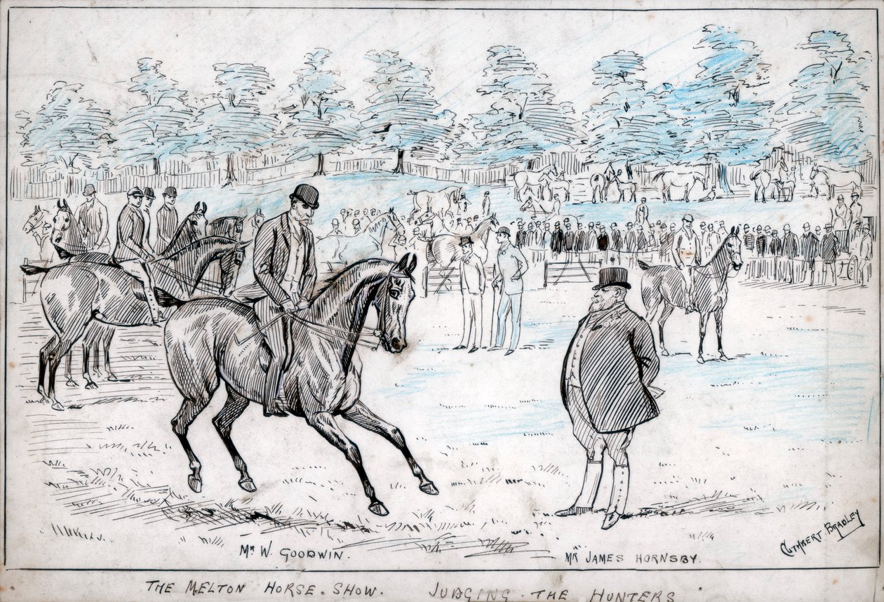 Pokaz koni Melton, oceniający myśliwych, ok. 1880-1940. autorstwa Cuthbert Bradley
