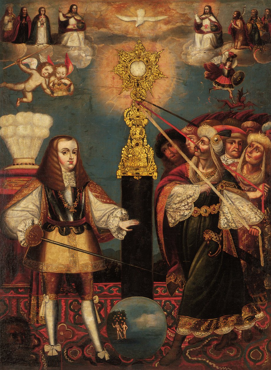 Karol II w obronie Eucharystii, koniec XVII wieku autorstwa Cuzco School