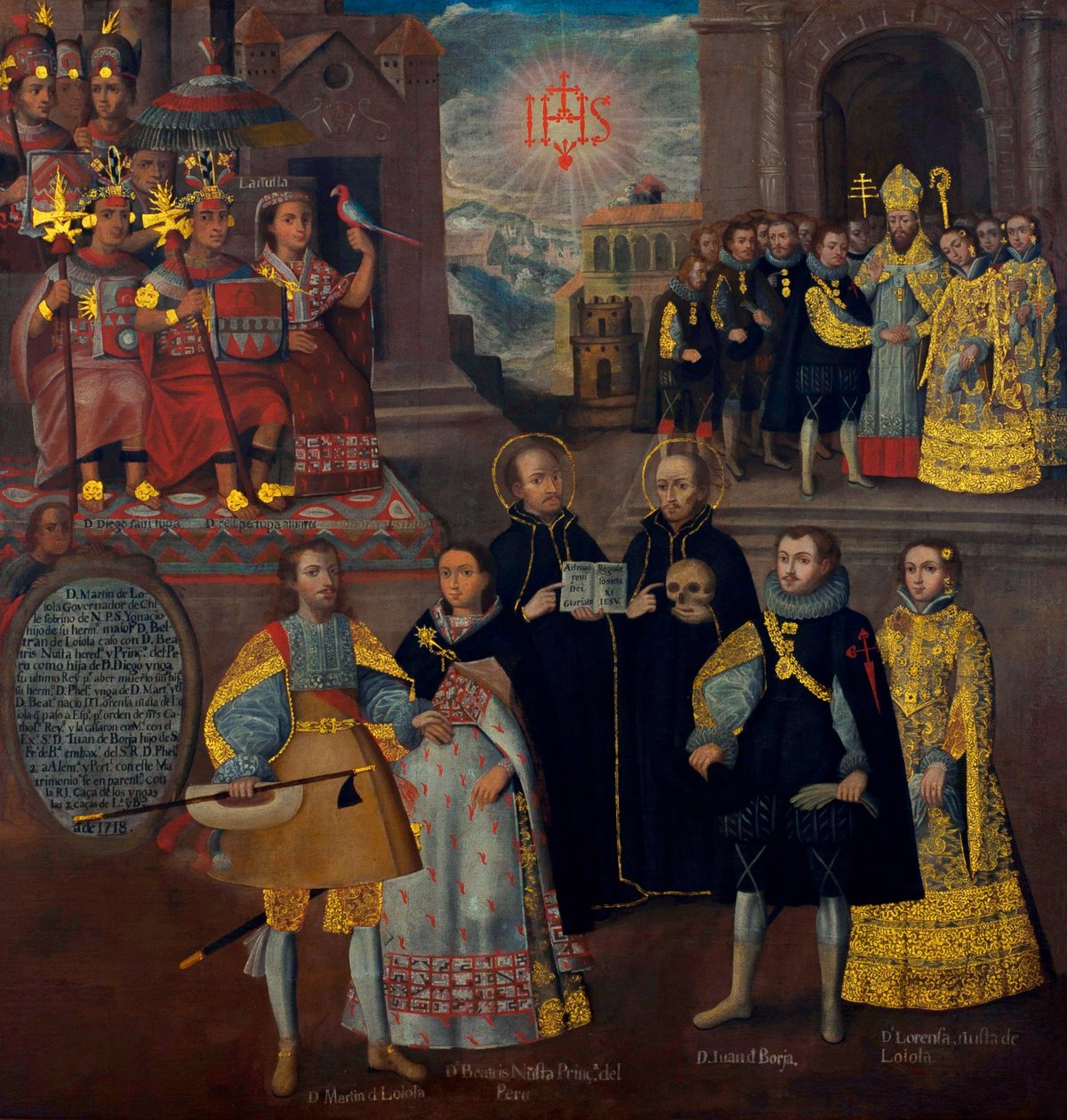 Małżeństwo Martína de Loyoli z Doñą Beatriz Ñusta i Don Juana Borja z Lorenzą Ñusta. autorstwa Cuzco School