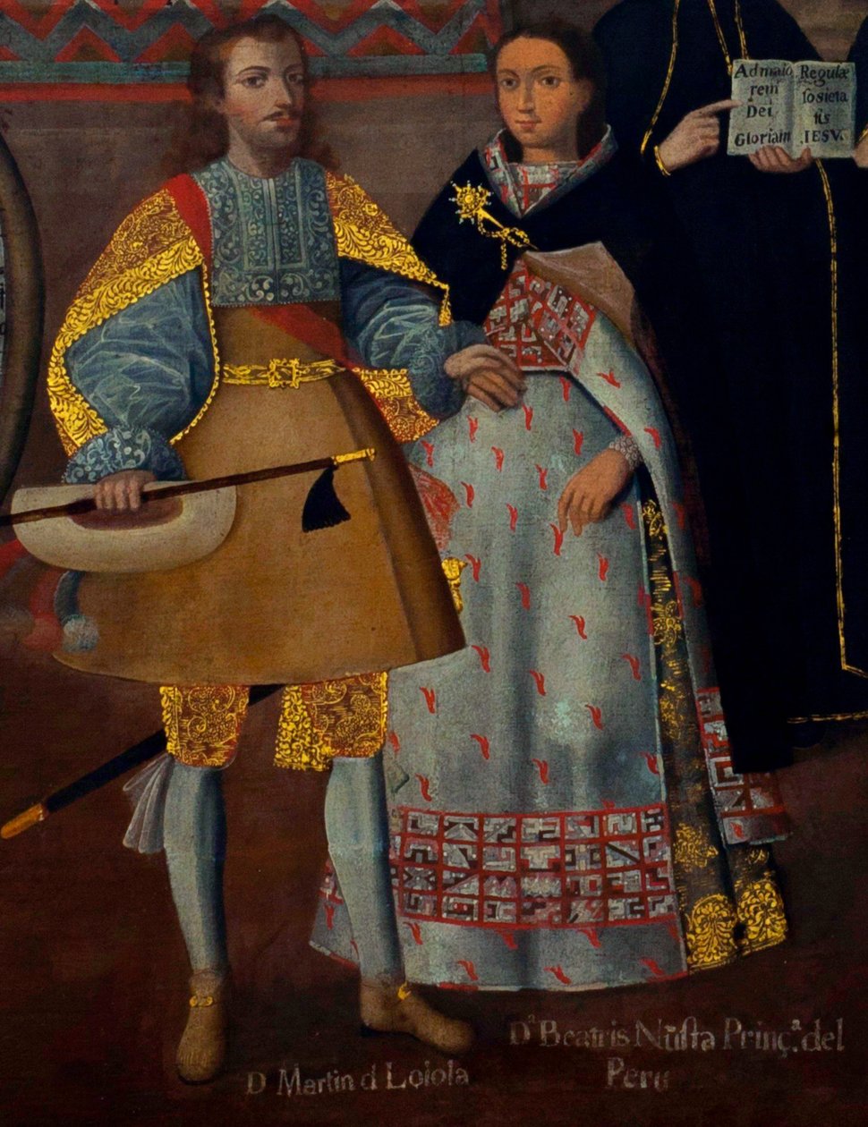 Małżeństwo Martína de Loyoli z Doñą Beatriz Ñusta i Don Juana Borja z Lorenzą Ñusta (Loyola i Coya). autorstwa Cuzco School
