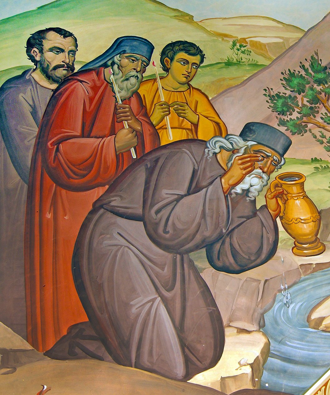 Kapłan w żałobie zbierający łzy w słoiku łez, Cypr autorstwa Cypriot