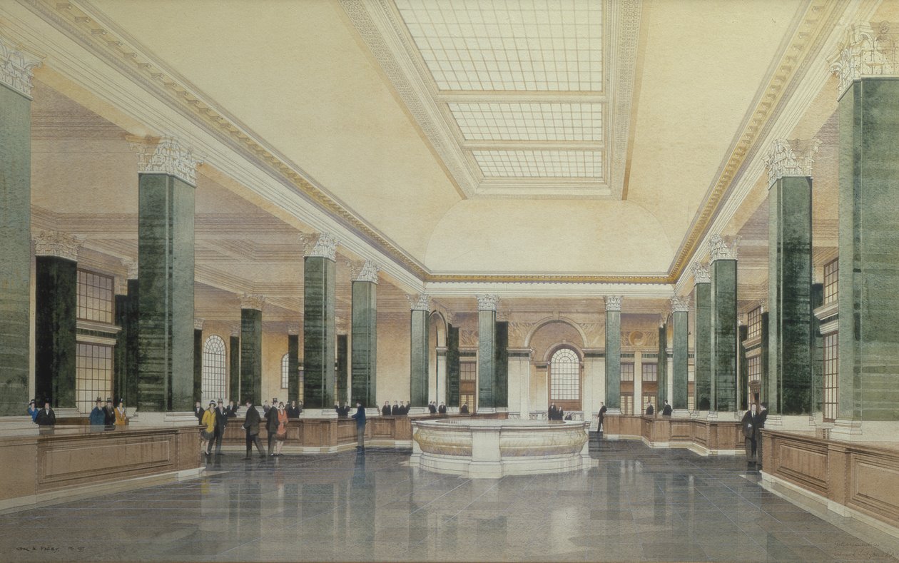 Wnętrze na parterze Midland Bank, Londyn autorstwa Cyril Farey