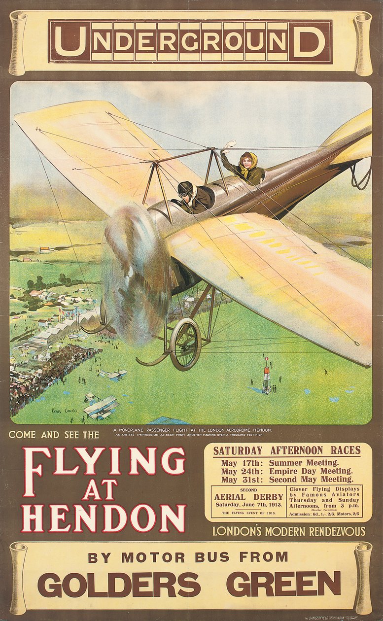 „Latający w Hendon”, plakat reklamowy, 1914 autorstwa Cyrus Cuneo