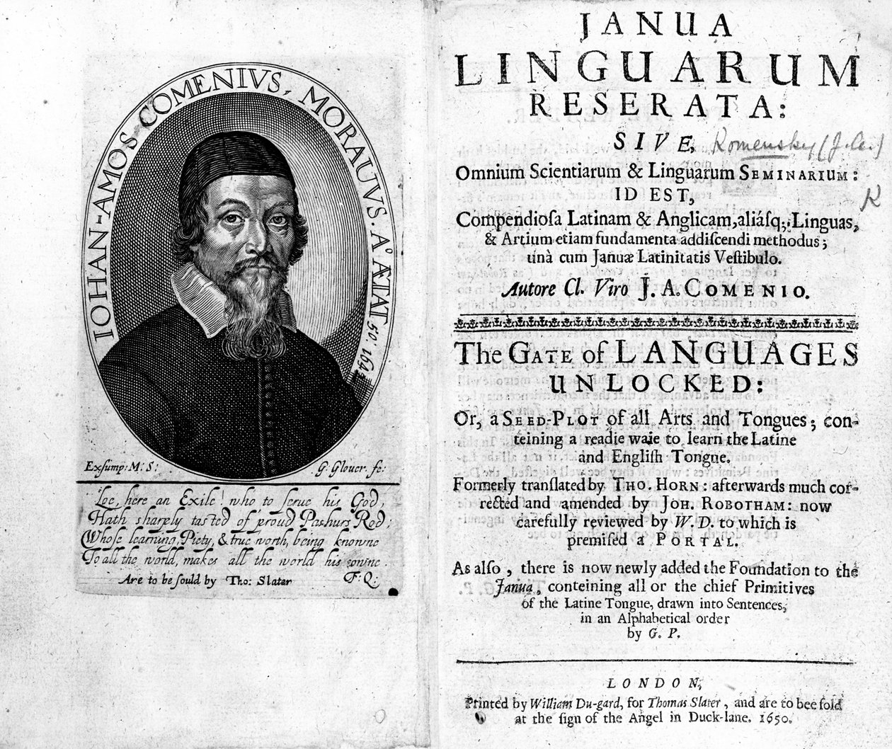 Frontyspis i strona tytułowa do Janua Linguarum Reserata z portretem Jana Amosa Komensky