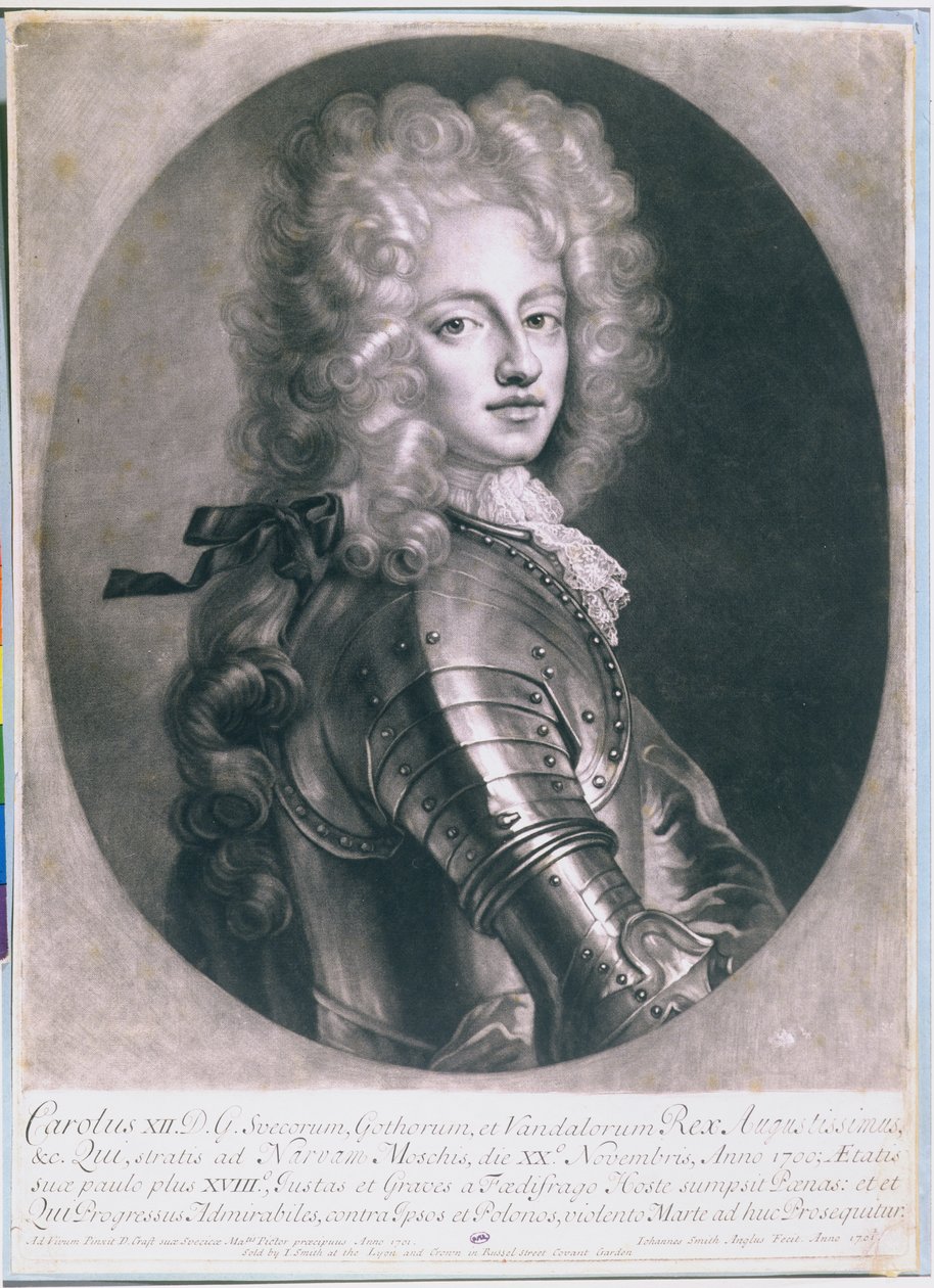 Król Szwecji Karol XII (1682-1718), wyryty przez Johna Smitha, 1701 r. autorstwa D. Craft
