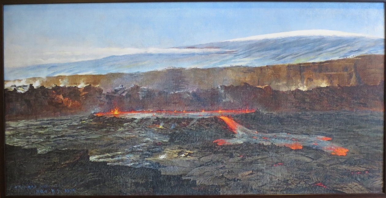 Erupcja, krater Halemaumau w Kilauea Calderan autorstwa D. Howard Hitchcock