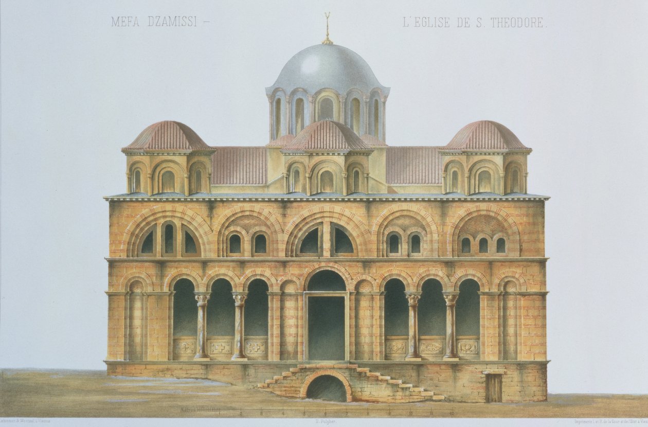 Fasada Mefa Dzamissi, kościół św. Teodora, z "Architektury kościelnej Konstantynopola", wyd. Lehmann i Wentzel z Wiednia, ok. 1870-80 autorstwa D. Pulgher