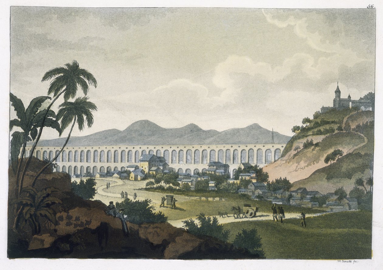 Akwedukt w Rio de Janeiro (kolorowe grawerowanie) autorstwa D.K. Bonatti
