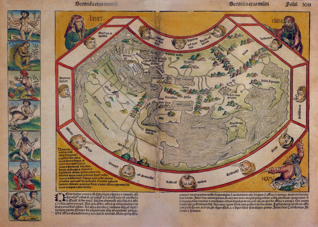 Mapa świata z "Kroniki Norymberskiej autorstwa D. Hartmann & Wolgemut Michael (1434-1519) Schedel
