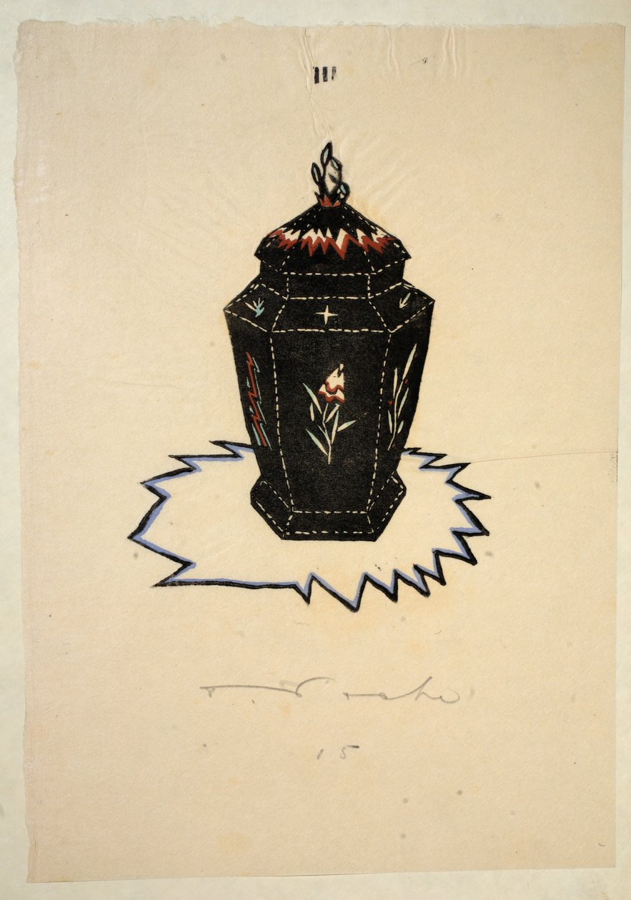Projekt urny, płyta 3, księga 6, ilustracja z „Wiener Werkstatte Mode 191415”, wyd. Eduard Kosmack, Wiedeń, 1914-1915 (ręcznie barwiony linoryt) autorstwa Dagobert Peche